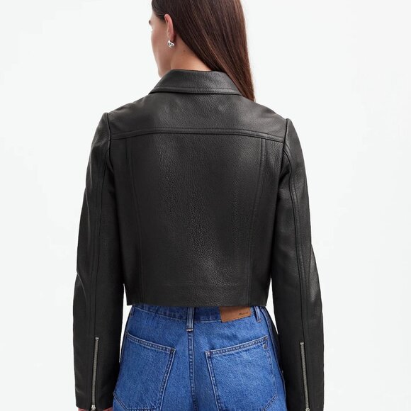 NWT Madewell Shrunken Zip-Front Jacket in Leather - Picture 4 of 5